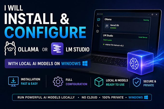 install and configure ollama or lm studio with local ai models on windows