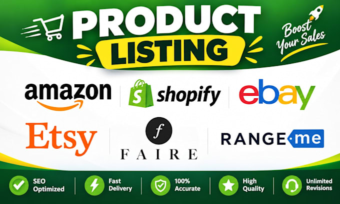 list and upload products on amazon etsy shopify ebay wayfair and faire