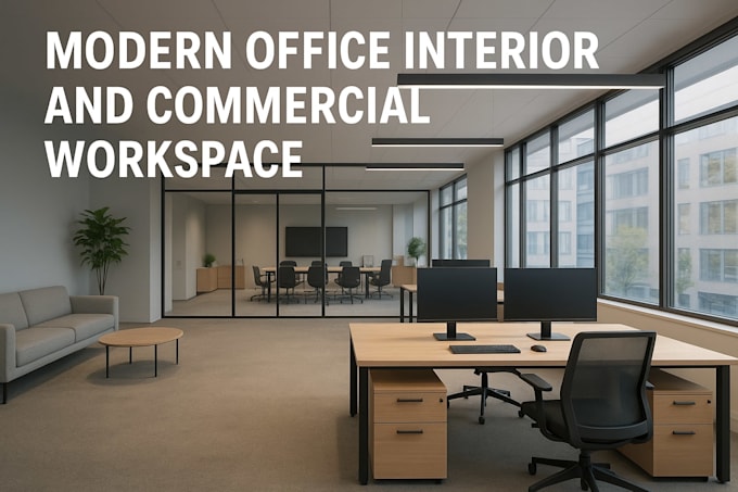 Design modern office interior and commercial workspace, layout and 3d ...