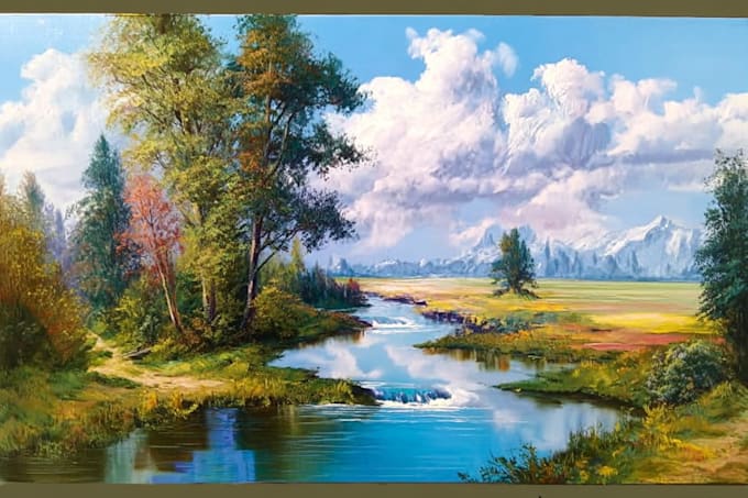 paint landscape in oil painting on canvas