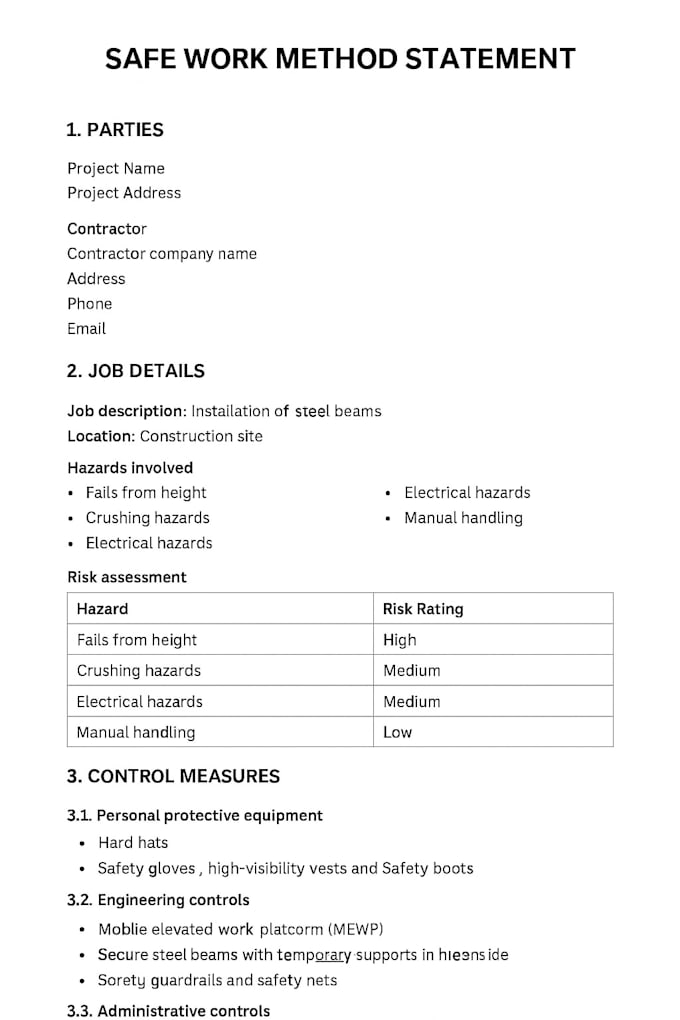 do rams, method statement, jsa, safety policies, safety plan