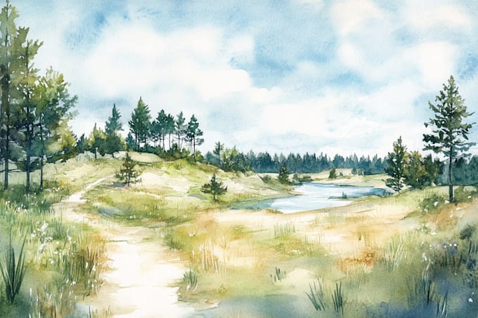 draw a watercolor landscape illustration