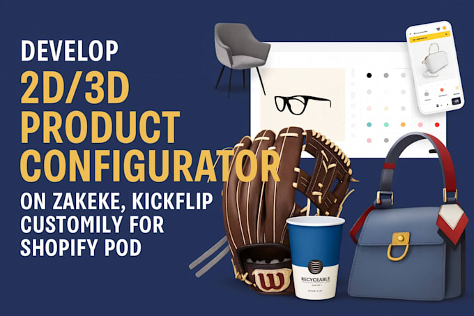 develop 2d 3d product configurator on zakeke, kickflip, customily shopify pod