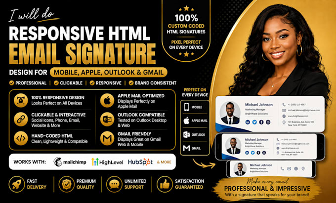 do responsive HTML email signature design for mobile, apple, outlook and gmail