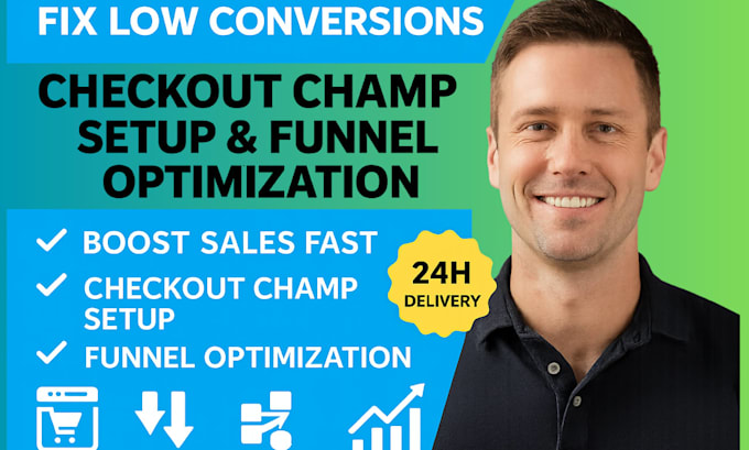 setup and optimize checkout champ funnel, checkout fix, upsell setup