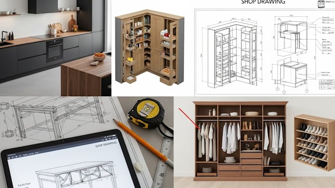 Design model 3d,2d kitchen cabinets, wardrobe, shopdrawing for woodwork ...