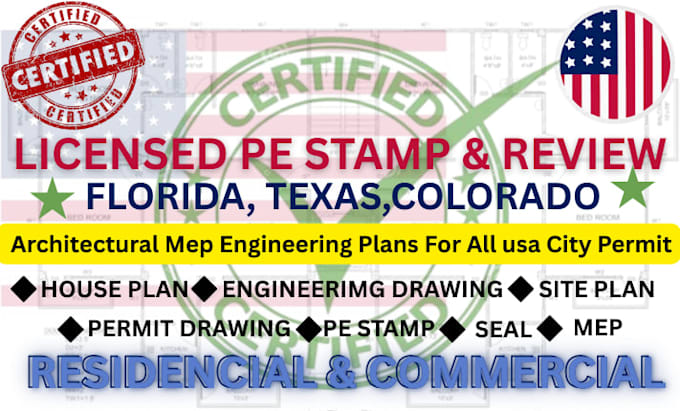 Review and pe stamp architectural mep engineering plans for all usa ...