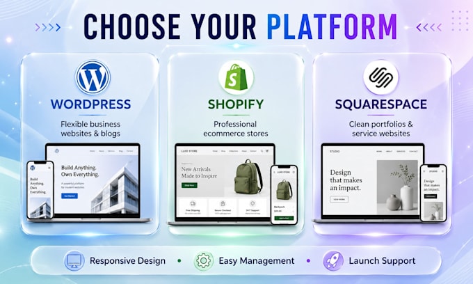 build wordpress shopify or squarespace websites