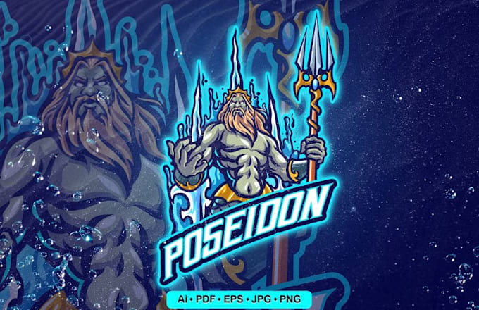 do poseidon mascot logo with strong character design