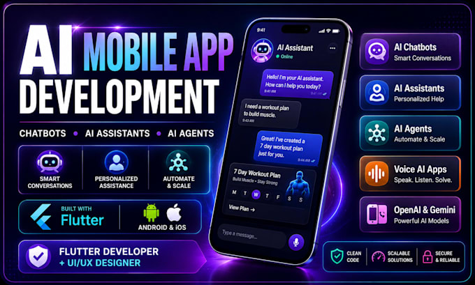 develop ai powered mobile app, chatbot and ai assistant using flutter