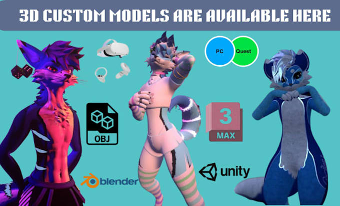 create 3d vrchat avatar 3d vtuber model custom furry avatar