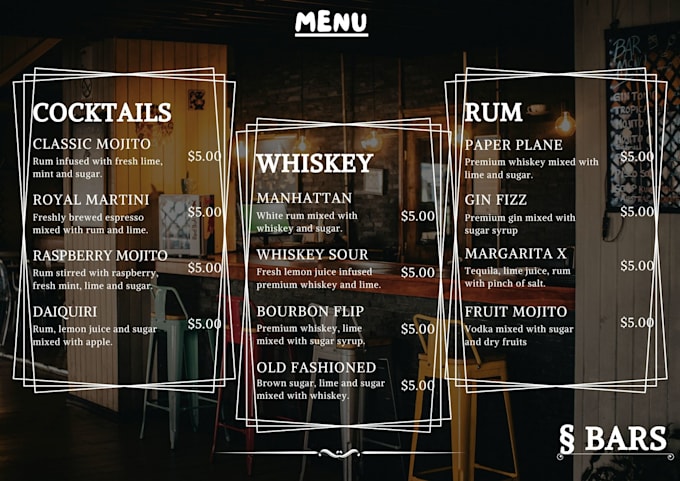 design menus for bars with elegancy