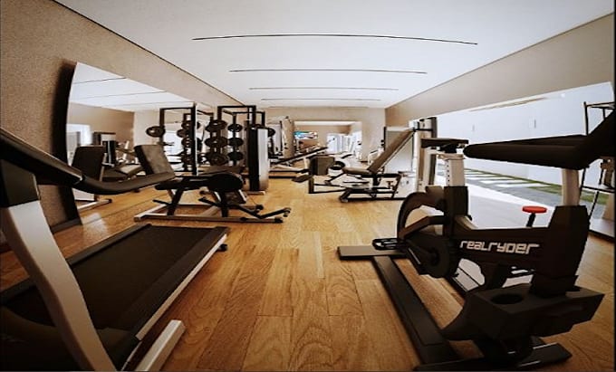 Design fitness room workout space gym interior cardio training room 3d ...