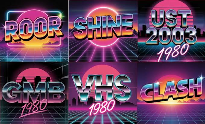 create 80s synthwave retro vintage style neon logo