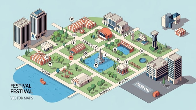 Do unique flat vector map illustration, festival, event, city isometric ...