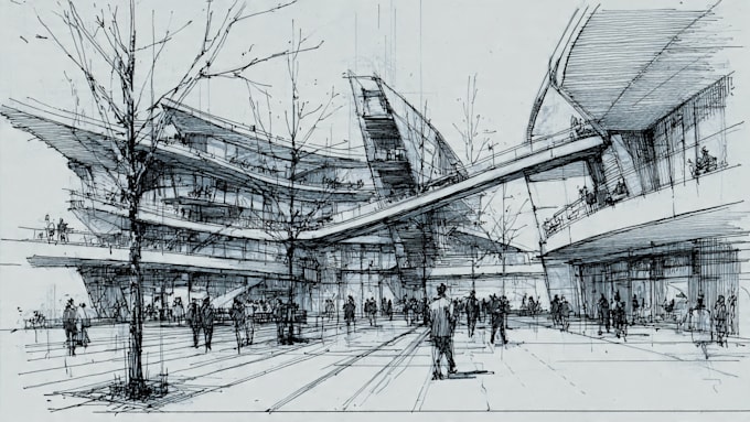 hand draw architecture and urban design sketches