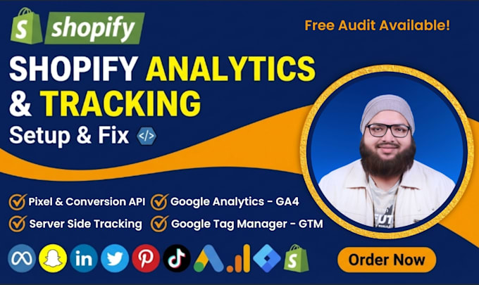 setup or fix ga4, google tag manager, and server side tracking for shopify store