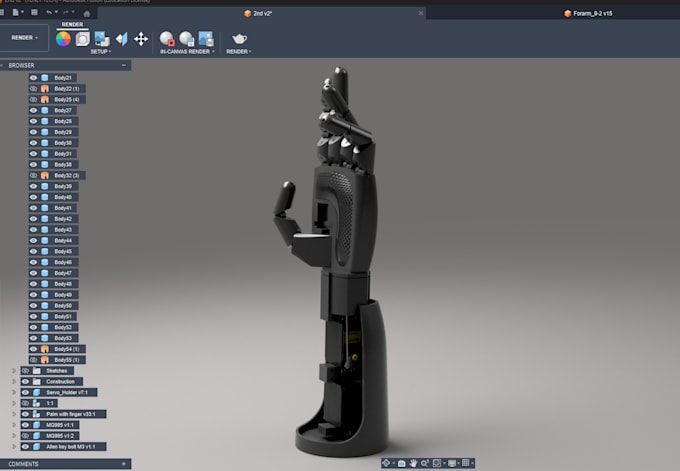design a bionic arm or robotic prosthetic arm in cad