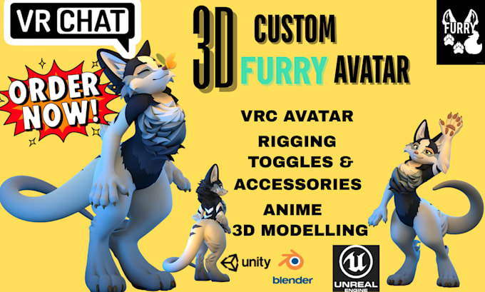 create custom vrchat avatar, vrc avatar, furry avatar 3d vrchat model