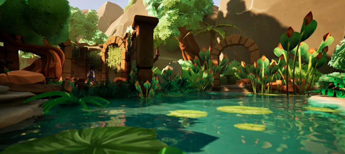 Unreal engine environment for game, level design, stylized low poly ...