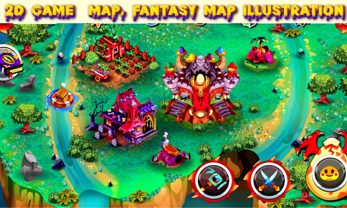 do 2d fantasy map illustration, 2d game maps, rpg board games and vector maps