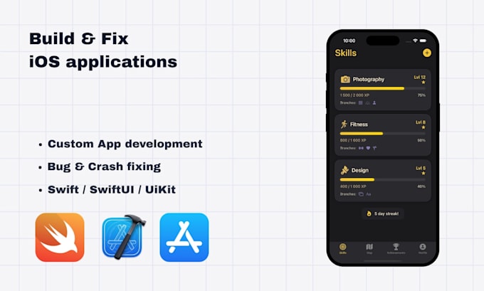 develop or fix ios native app on swiftui and swift