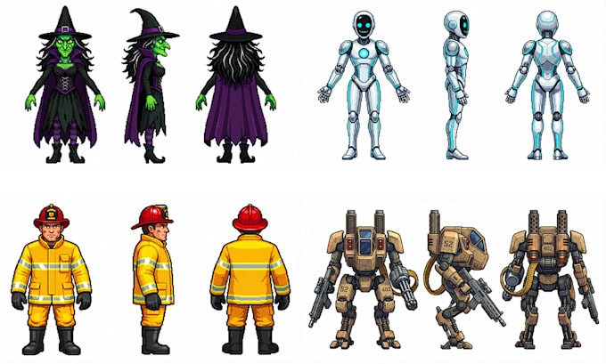 pixel art sprites with different views for retro gaming
