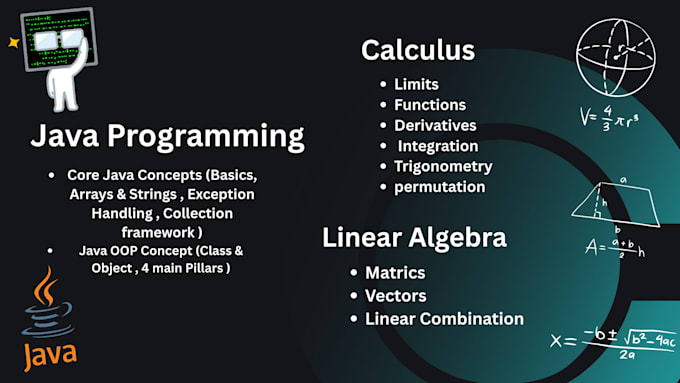 teach linear algebra, calculus and java with clear step by step guidance