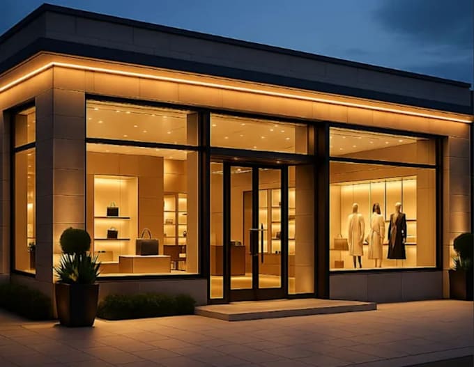 design 3d store front, 3d showroom design, warehouse