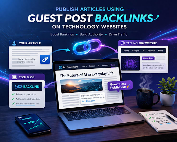 publish articles using guest post backlinks on tech websites