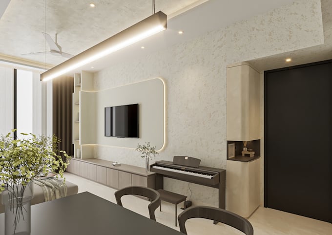 living room design and 3d rendering