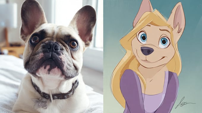 draw pet portrait into cartoon disney