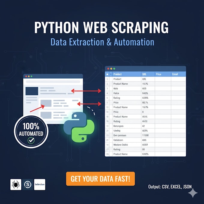 do python web scraping, data extraction, and data mining for any website