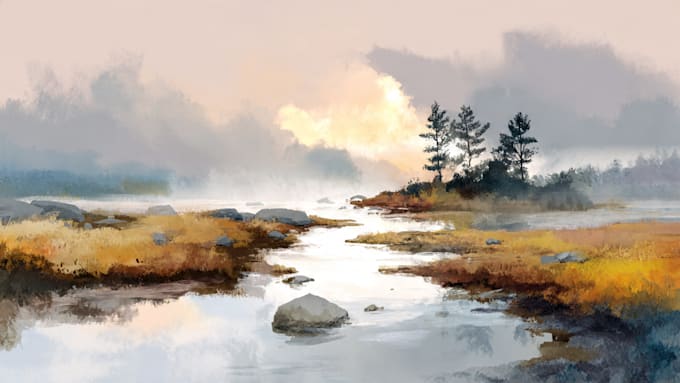 draw a watercolor landscape illustration