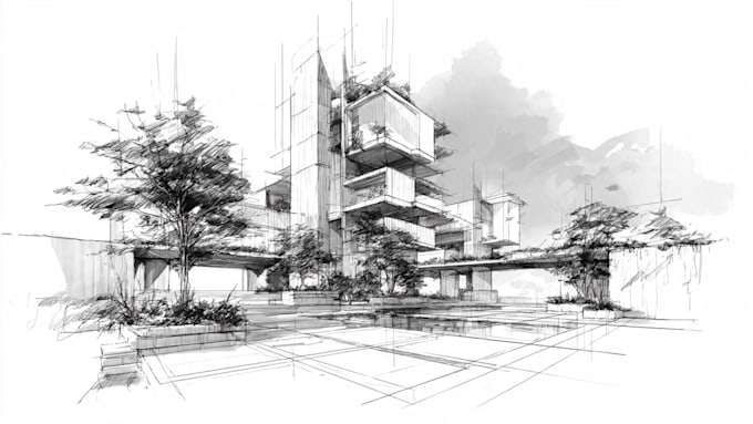 draw architectural design concept sketching in procreate