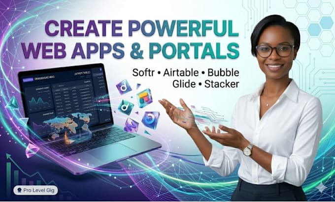 design glide app, softr, pory, airtable, bubble, webapp stacker, client portal