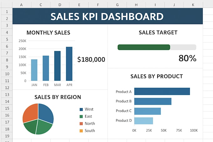 create sales, finance or KPI dashboard in excel