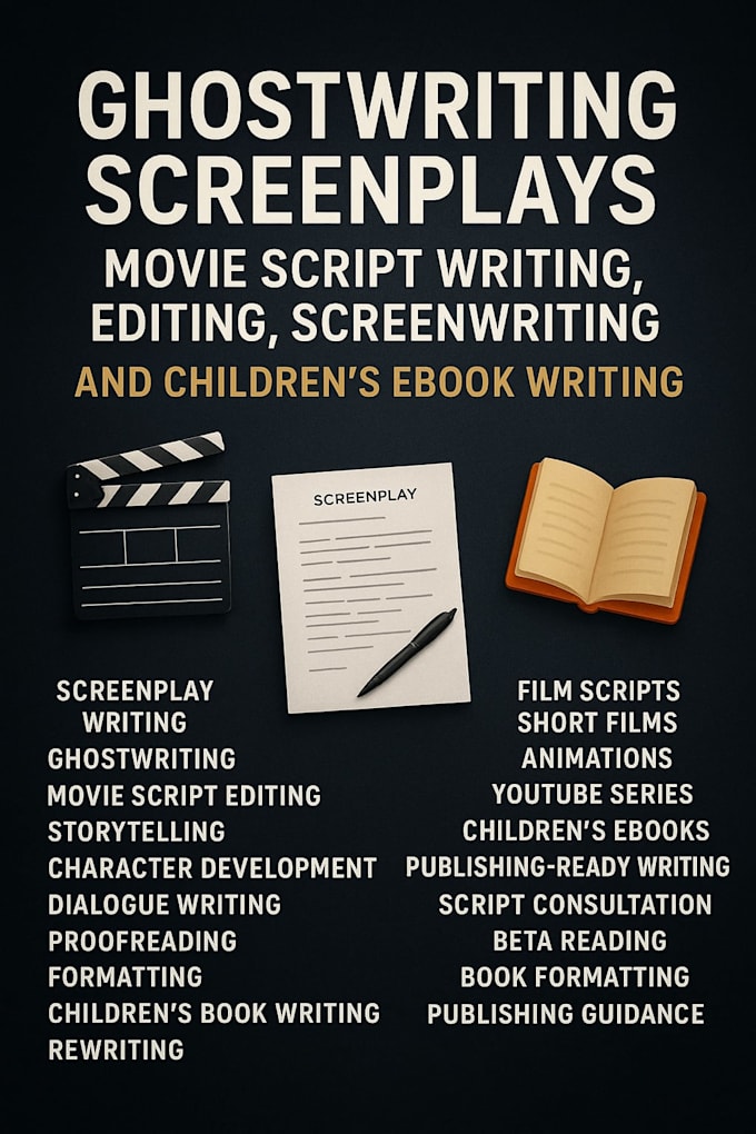 ghostwrite screenplay movie script writing editing screenwriting, children ebook