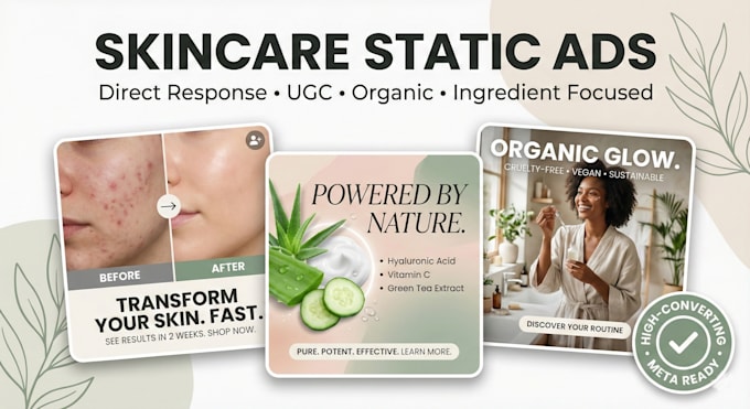 design skincare high converting static ads only for skincare brands