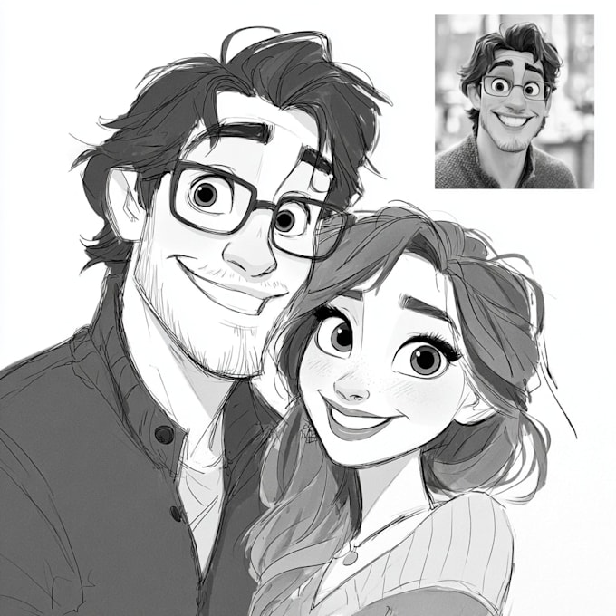 draw couple and wedding portrait illustration