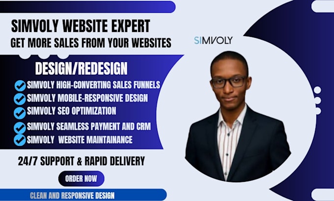 create simvoly website design, redesign simvoly website and funnels