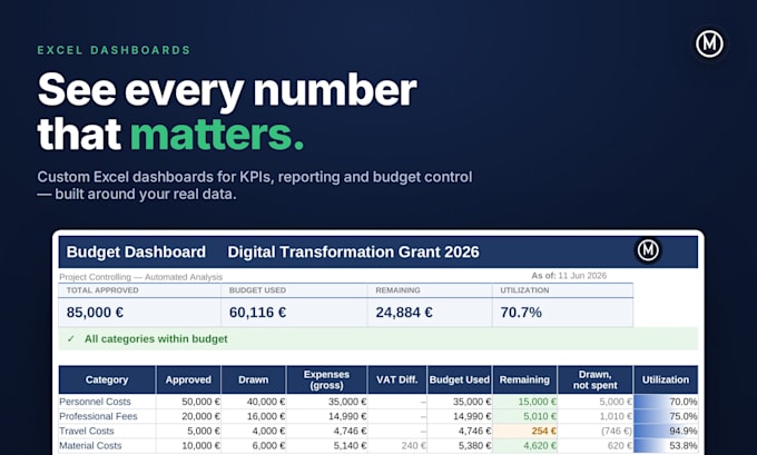 a professional excel dashboard for your business