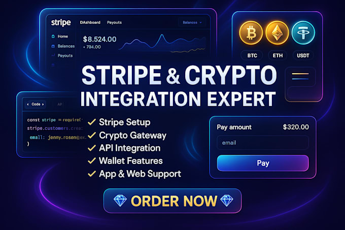 integrate stripe and crypto gateway with secure API app integrations