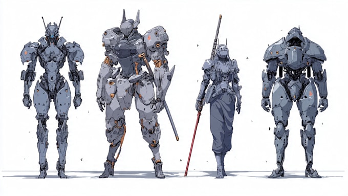 do anime style mecha robot illustrations