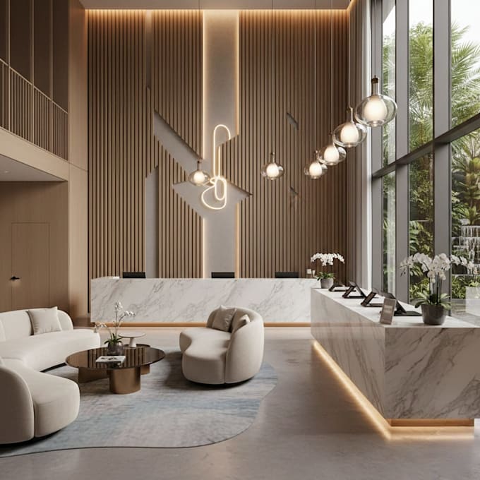 do modern hotel reception and lobby interior design