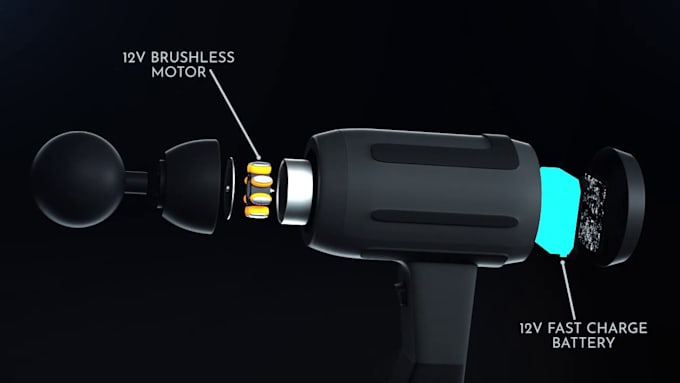 create 3d massage gun animation video 3d industrial cgi explainer 3d promo video