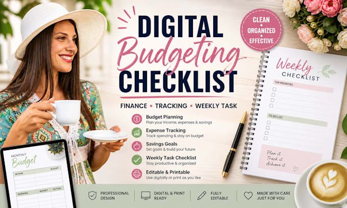 create digital budgeting checklist, finance, tracking, weekly task checklist