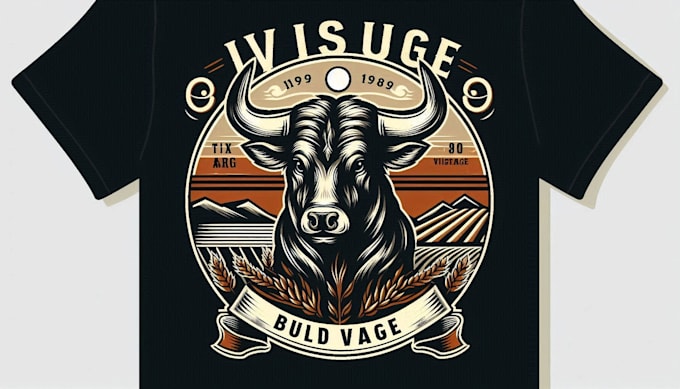 do a unique vintage bull logo t shirt design