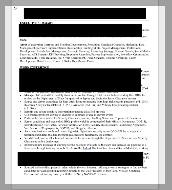 write an ats optimized resume as a recruiter who screens them daily