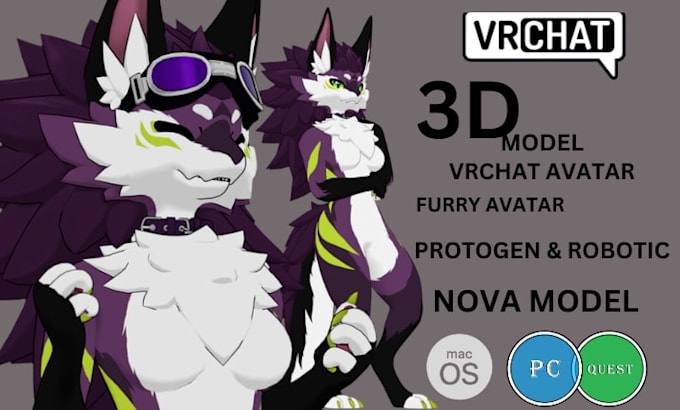 create vrchat avatars furry protogen, robotic and nova model avatar